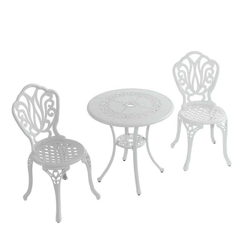 Ensemble table et chaises de bistro en aluminium moulé (3 pièces)