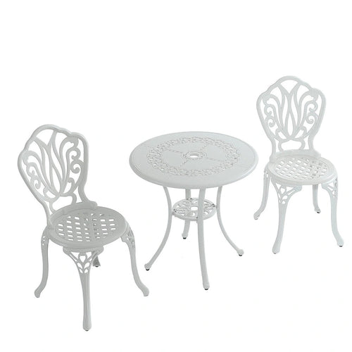 Ensemble table et chaises de bistro en aluminium moulé (3 pièces)