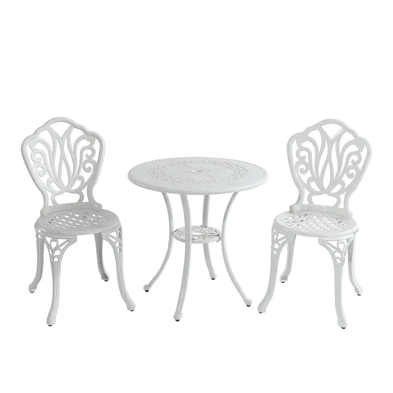 Ensemble table et chaises de bistro en aluminium moulé (3 pièces)