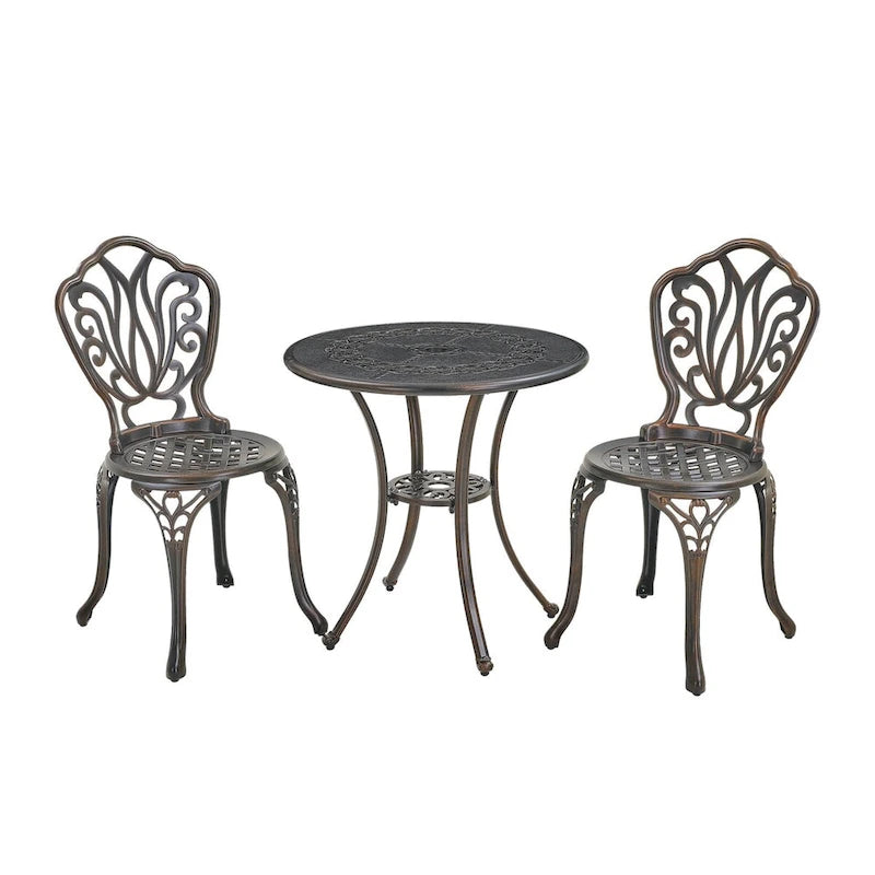 Ensemble table et chaises de bistro en aluminium moulé (3 pièces)