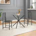 Ensemble de salle à manger pour 2 personnes : table carrée en verre trempé et 2 chaises en métal - Dimensions des chaises : 35,3 cm (L) x 38,9 cm (l) x 90,4 cm (H)