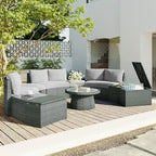 10-Piece Outdoor Rattan Sofa Set with Loveseats, Side Tables, Ottomans, and Storage Boxes, PE Wicker Patio Furniture Set