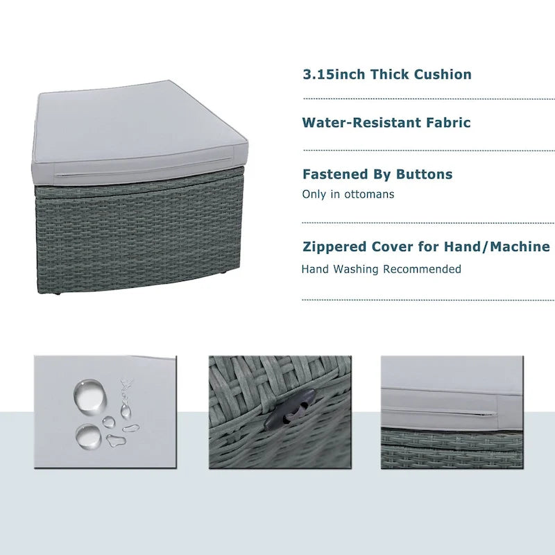 Ensemble de canapé d'extérieur en rotin 10 pièces avec causeuses, tables d'appoint, poufs et coffres de rangement, ensemble de meubles de patio en résine tressée PE