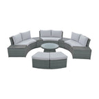 Ensemble de canapé d'extérieur en rotin 10 pièces avec causeuses, tables d'appoint, poufs et coffres de rangement, ensemble de meubles de patio en résine tressée PE