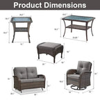 Ensemble table basse, fauteuil pivotant et repose-pieds pour patio - Marron