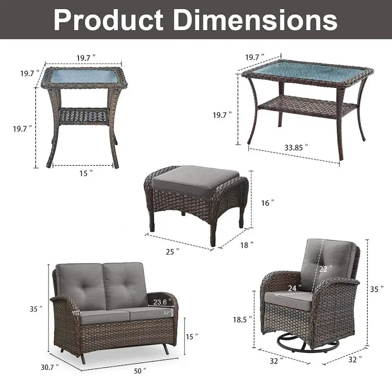 Ensemble table basse, fauteuil pivotant et repose-pieds pour patio - Marron