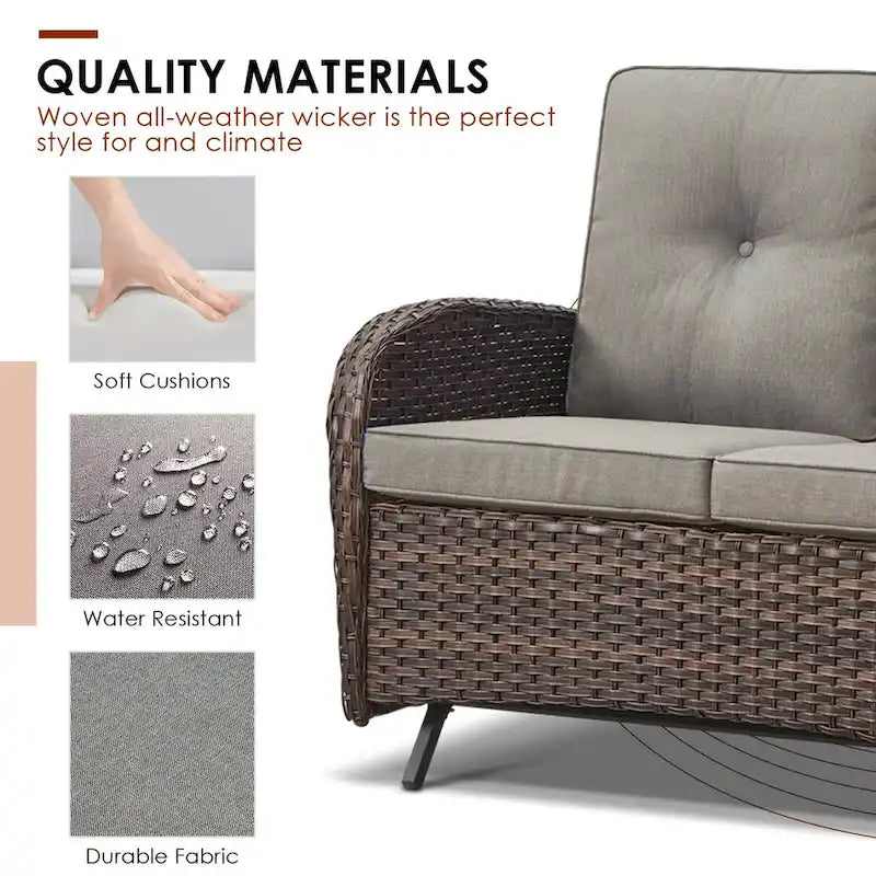 Ensemble table basse, fauteuil pivotant et repose-pieds pour patio - Marron