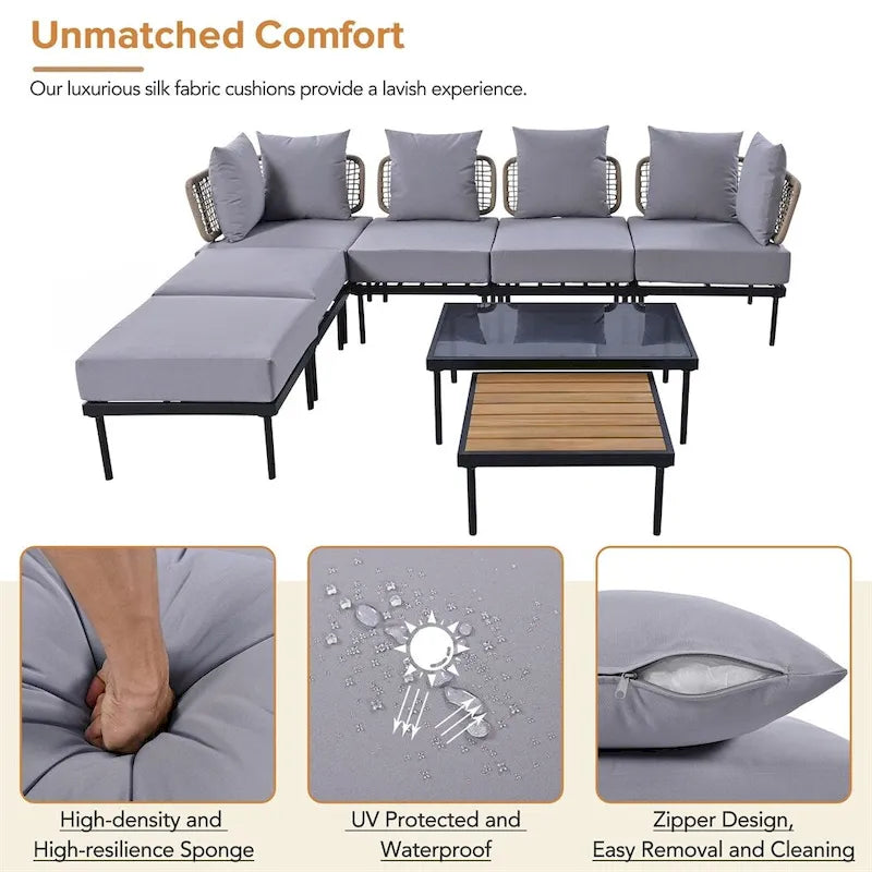 Ensemble de canapé d'angle 8 pièces pour patio avec table basse