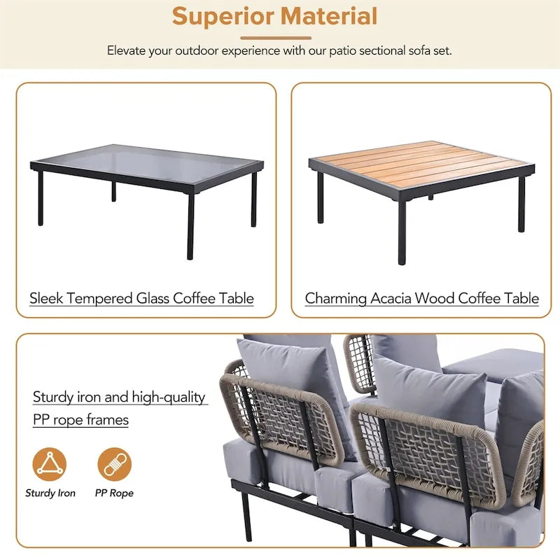 Ensemble de canapé d'angle 8 pièces pour patio avec table basse