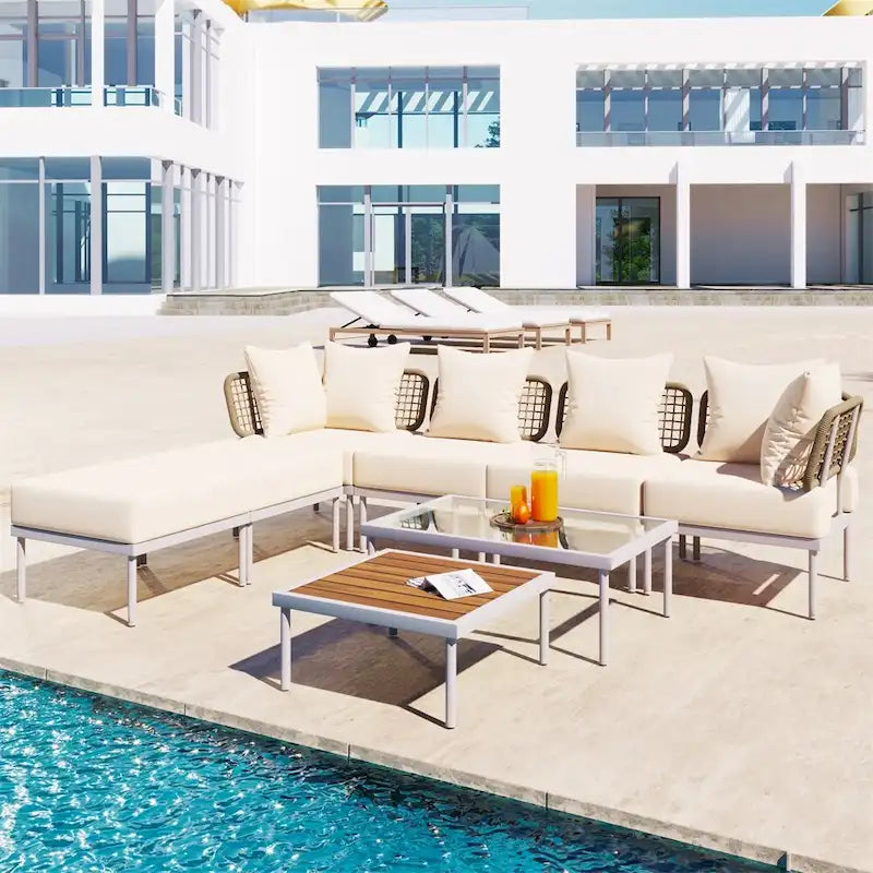 Ensemble de canapé d'angle 8 pièces pour patio avec table basse