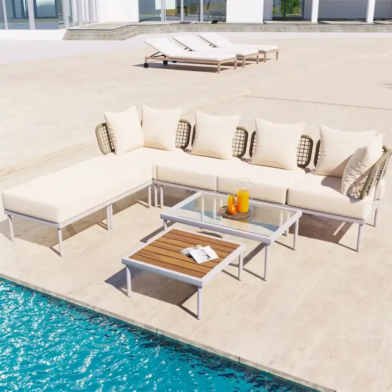 Ensemble de canapé d'angle 8 pièces pour patio avec table basse