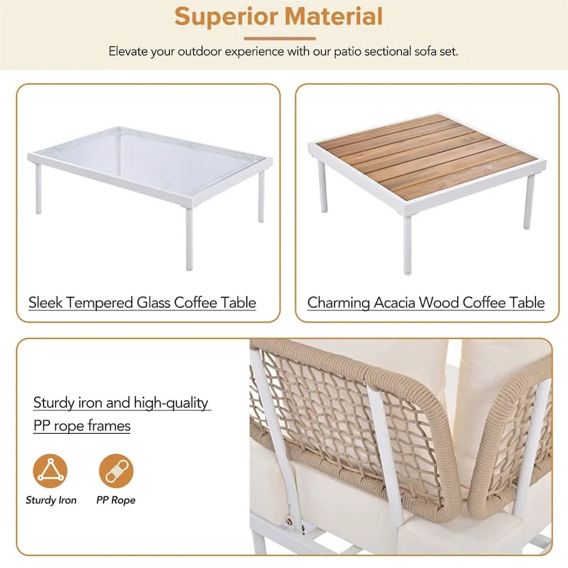 Ensemble de canapé d'angle 8 pièces pour patio avec table basse