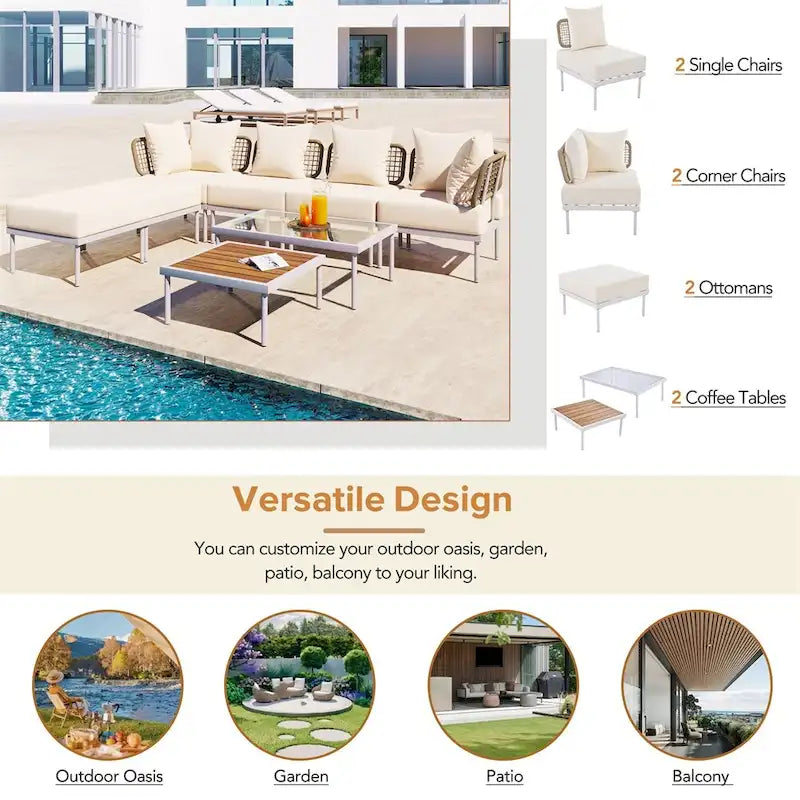 Ensemble de canapé d'angle 8 pièces pour patio avec table basse