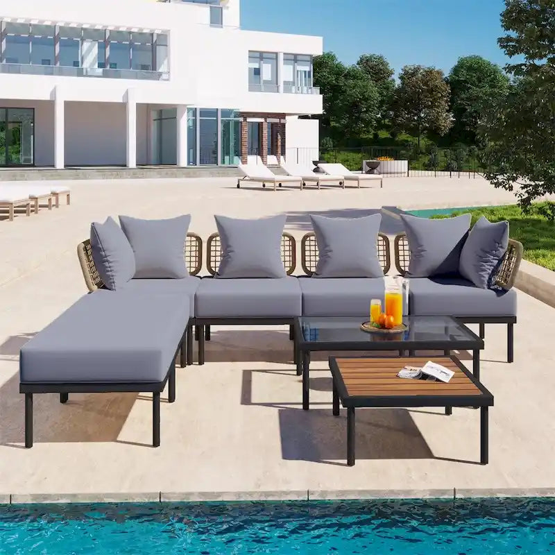 Ensemble de canapé d'angle 8 pièces pour patio avec table basse