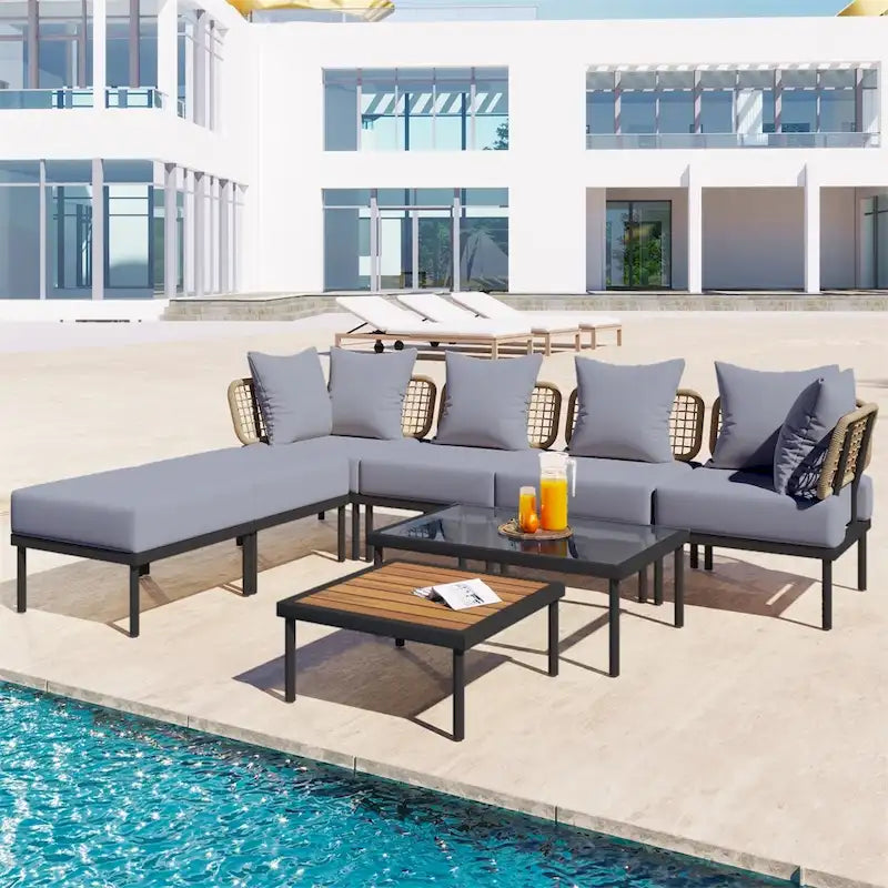 Ensemble de canapé d'angle 8 pièces pour patio avec table basse