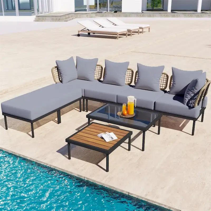Ensemble de canapé d'angle 8 pièces pour patio avec table basse