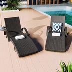 80  Outdoor Wicker Chaise Lounge Chairs Set of 2, Patio Rattan Reclining Chair Pull-out Side Table Adjustable Backrest