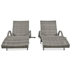 Ensemble de 2 chaises longues d'extérieur en résine tressée, fauteuil inclinable en rotin pour terrasse avec table d'appoint coulissante et dossier réglable.