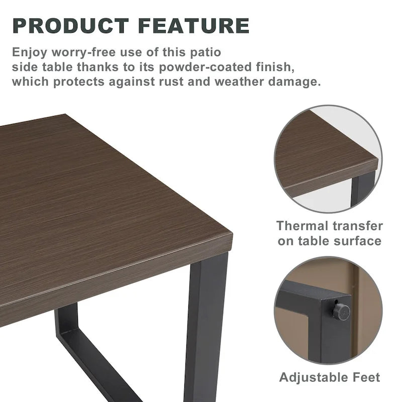 Table basse de patio, table d'extérieur en métal et acier