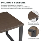 Table basse de patio, table d'extérieur en métal et acier
