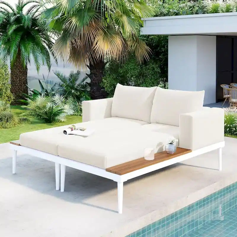 Lit de jour d'extérieur avec espaces latéraux en bois d'acacia