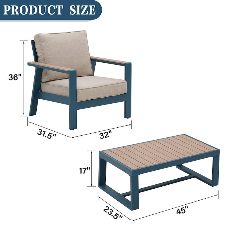 Canapé d'extérieur en aluminium Zenova, ensembles de canapés de patio, canapé d'angle de patio