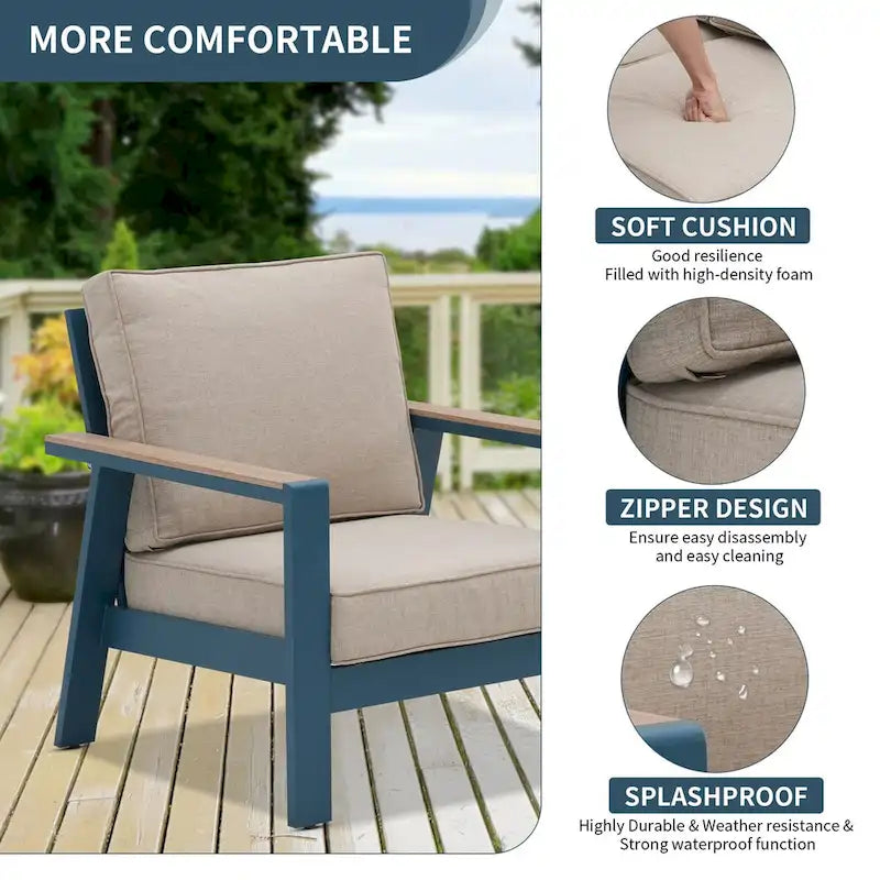 Canapé d'extérieur en aluminium Zenova, ensembles de canapés de patio, canapé d'angle de patio