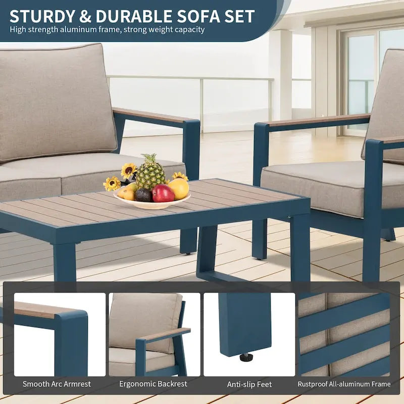 Canapé d'extérieur en aluminium Zenova, ensembles de canapés de patio, canapé d'angle de patio