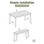 Ensemble de salle à manger d'extérieur 3 pièces en bois d'acacia comprenant une table, un banc et 2 bancs.