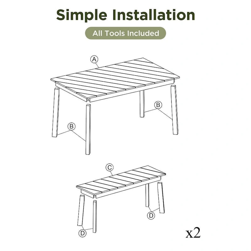 Ensemble de salle à manger d'extérieur 3 pièces en bois d'acacia comprenant une table, un banc et 2 bancs.