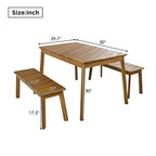 Ensemble de salle à manger d'extérieur 3 pièces en bois d'acacia comprenant une table, un banc et 2 bancs.
