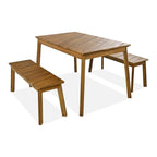 Ensemble de salle à manger d'extérieur 3 pièces en bois d'acacia comprenant une table, un banc et 2 bancs.