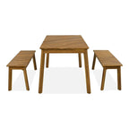 Ensemble de salle à manger d'extérieur 3 pièces en bois d'acacia comprenant une table, un banc et 2 bancs.