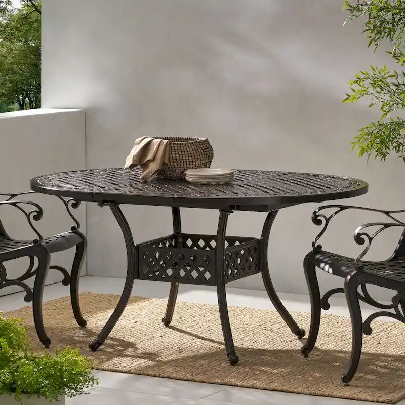 Outdoor Expandable Aluminum Dining Table for 4-6 People,Hammered Bronze Finish for Dining Room,Kitchen