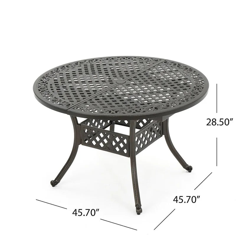 Table de salle à manger extensible d'extérieur en aluminium pour 4 à 6 personnes, finition bronze martelé, pour salle à manger ou cuisine.