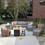 Ensemble de mobilier de jardin HOOOWOOO 10 pièces en osier gris avec foyer