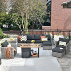 Ensemble de mobilier de jardin HOOOWOOO 10 pièces en osier gris avec foyer