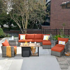 Ensemble de mobilier de jardin HOOOWOOO 10 pièces en osier gris avec foyer