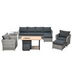 Ensemble de mobilier de jardin HOOOWOOO 10 pièces en osier gris avec foyer