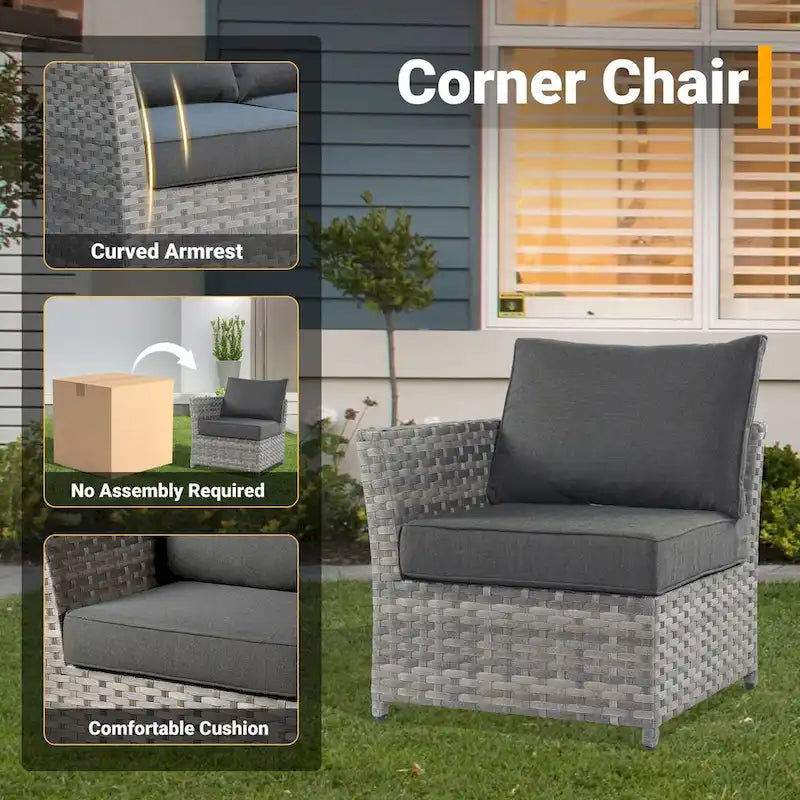 Ensemble de mobilier de jardin HOOOWOOO 10 pièces en osier gris avec foyer