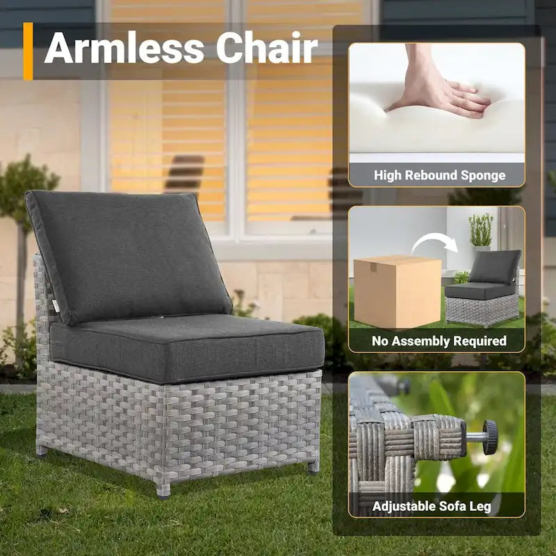Ensemble de mobilier de jardin HOOOWOOO 10 pièces en osier gris avec foyer