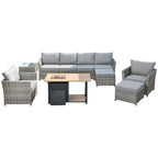 Ensemble de mobilier de jardin HOOOWOOO 10 pièces en osier gris avec foyer