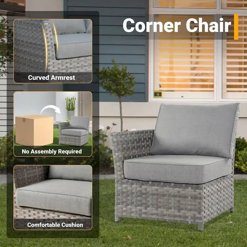 Ensemble de mobilier de jardin HOOOWOOO 10 pièces en osier gris avec foyer