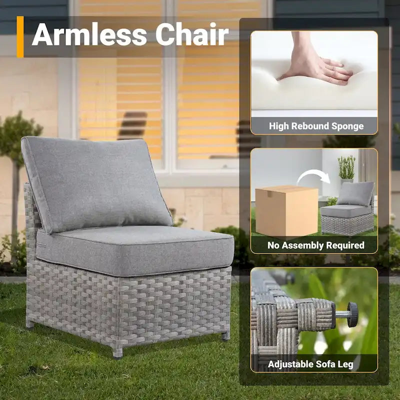 Ensemble de mobilier de jardin HOOOWOOO 10 pièces en osier gris avec foyer