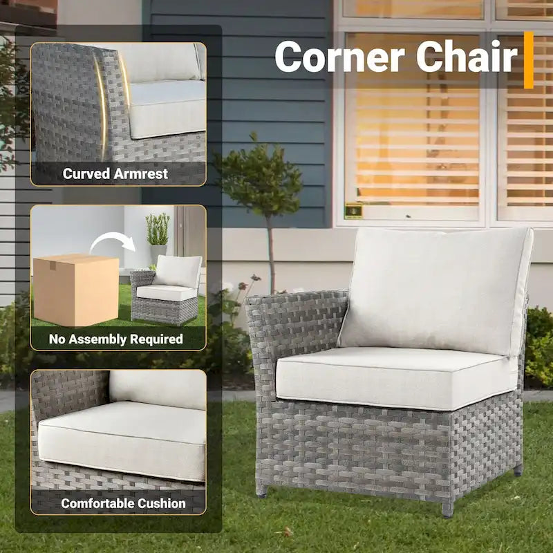 Ensemble de mobilier de jardin HOOOWOOO 10 pièces en osier gris avec foyer
