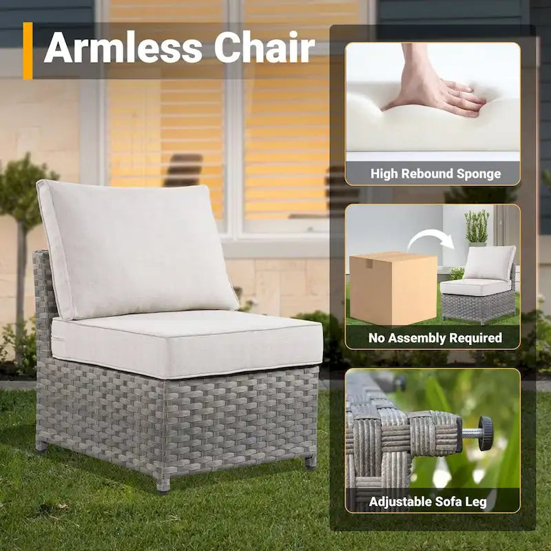 Ensemble de mobilier de jardin HOOOWOOO 10 pièces en osier gris avec foyer