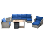 Ensemble de mobilier de jardin HOOOWOOO 10 pièces en osier gris avec foyer