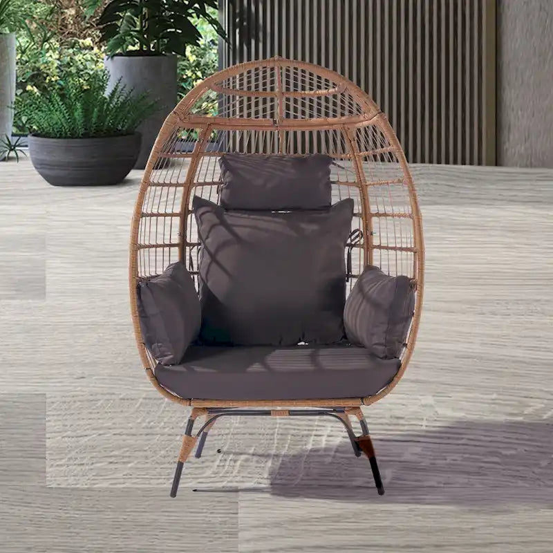 Fauteuil œuf en osier avec structure en acier, capacité maximale de 200 kg