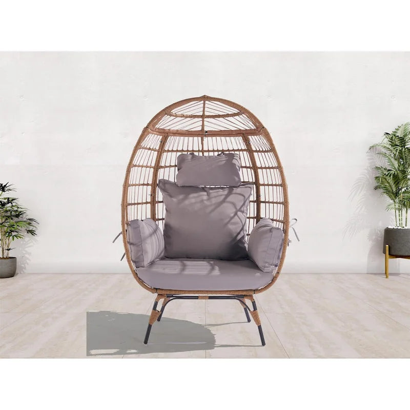 Fauteuil œuf en osier avec structure en acier, capacité maximale de 200 kg
