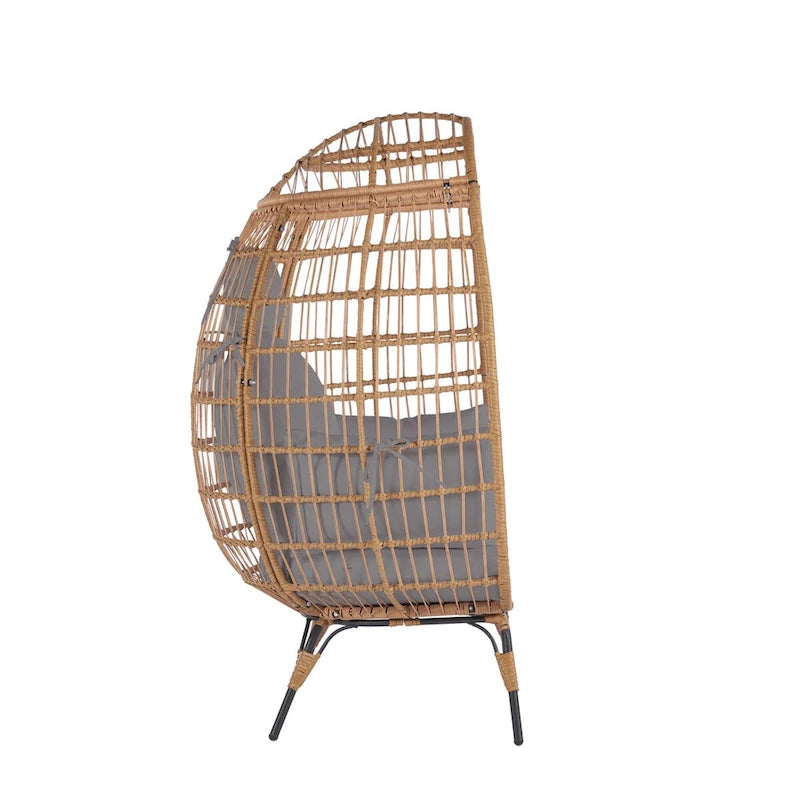 Fauteuil œuf en osier avec structure en acier, capacité maximale de 200 kg